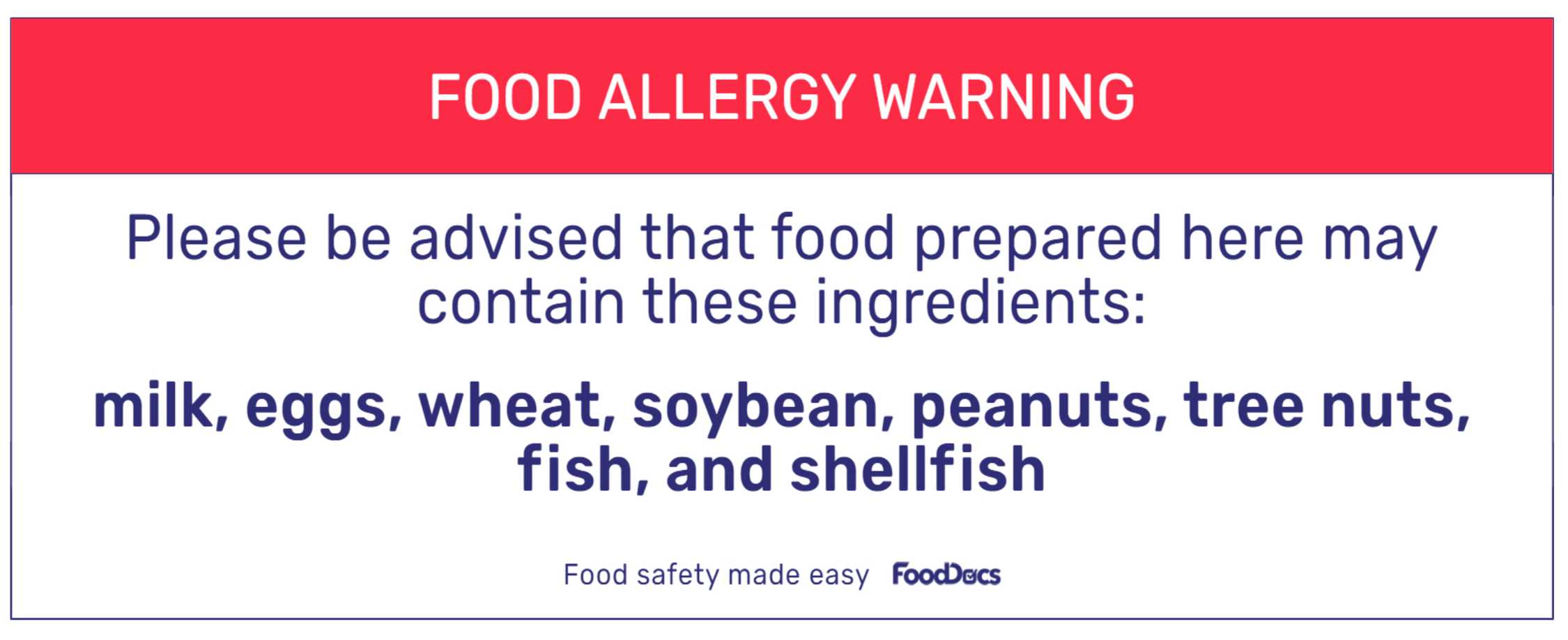 Free Printable Food Allergy Warning Sign Download PDF
